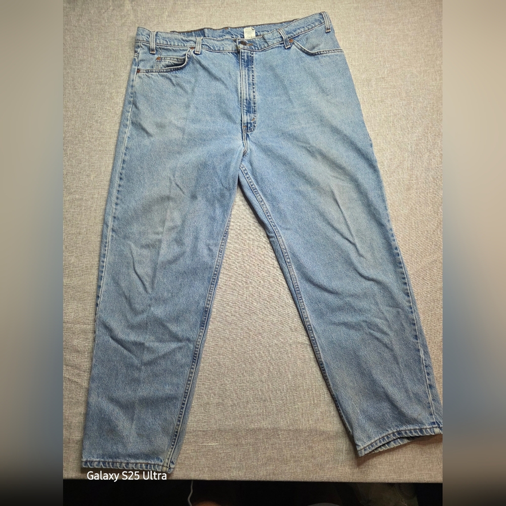 90s Vintage Levis 585 Jeans Mens 42x30 Blue Denim Distressed Pockets Cotton